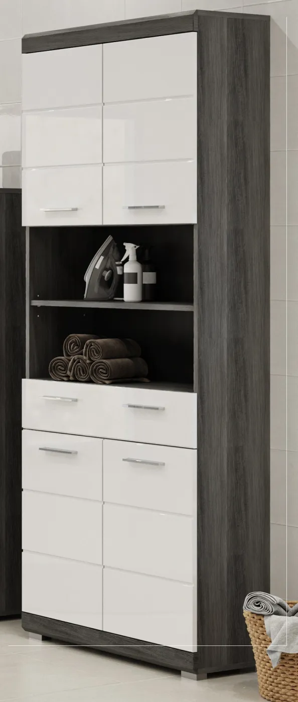 Hochschrank Scout | weiß Hochglanz / rauchsilber