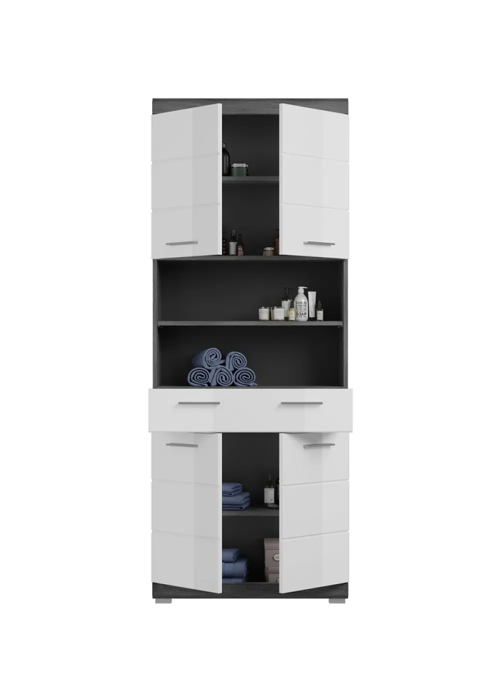 Hochschrank Scout | weiß Hochglanz / rauchsilber