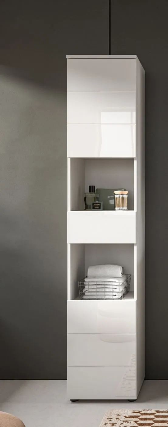 Hochschrank Vira | weiß / weiß Hochglanz