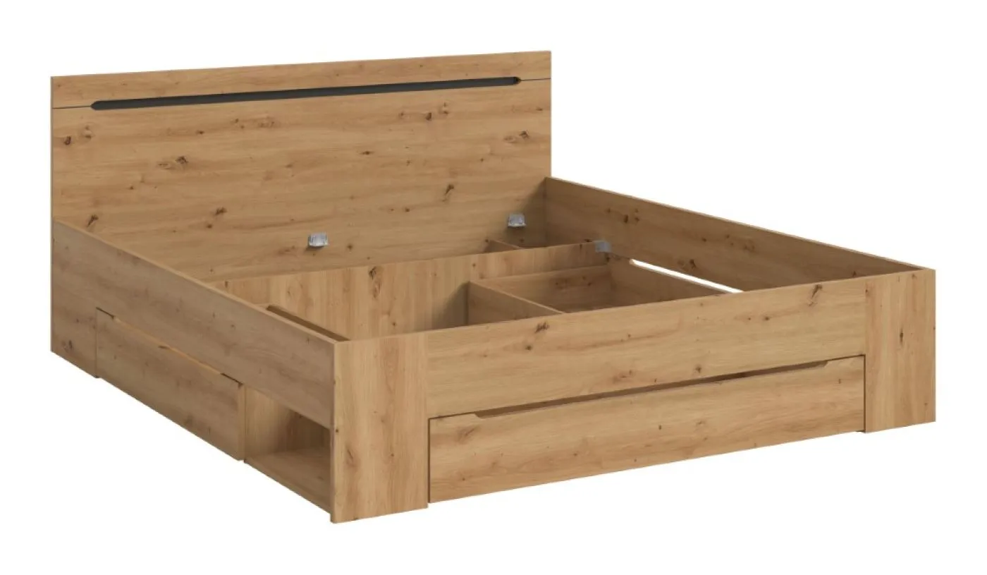 Holzbett Canu (L) | mit Auszüge | artisan / Basalt grau