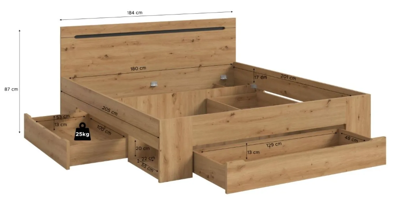 Holzbett Canu (L) | mit Auszüge | artisan / Basalt grau