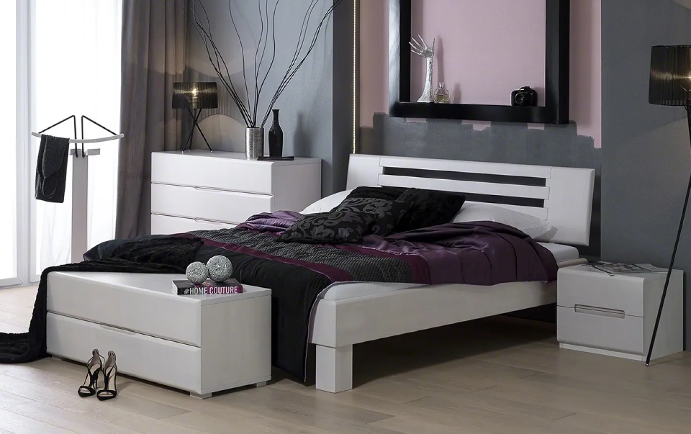 Holzbett massiv Dahlia | Buche weiß lackiert | 160x190 | Kopfteil 1