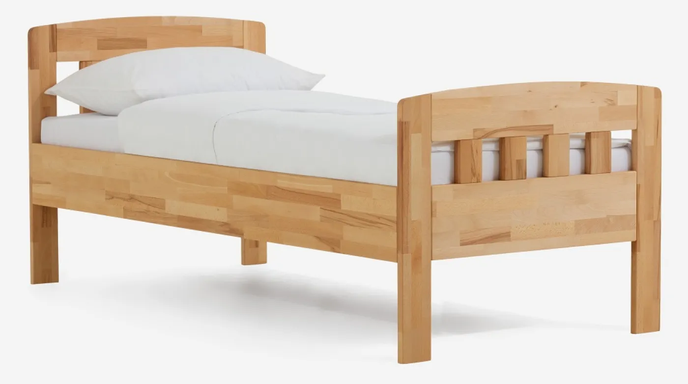 Holzbett massiv Jasmine | Kernbuche geölt | 90x200 | Kopfteil 1 mit Fußteil