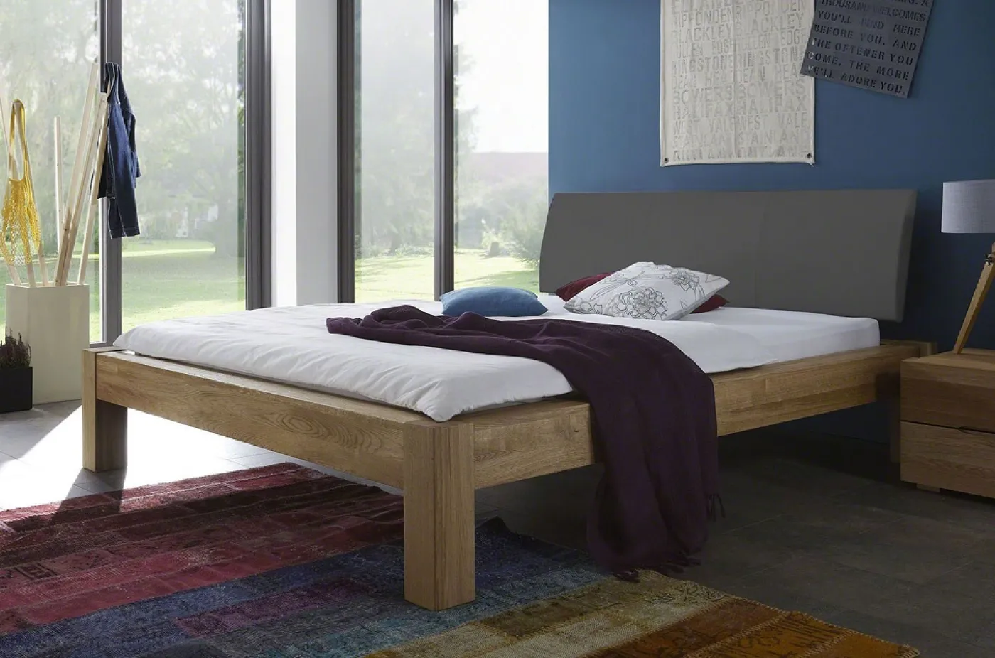 Holzbett massiv Lotus | Wildeiche Honig geölt | verschiedene Größen 200x210 Kopfteil 1