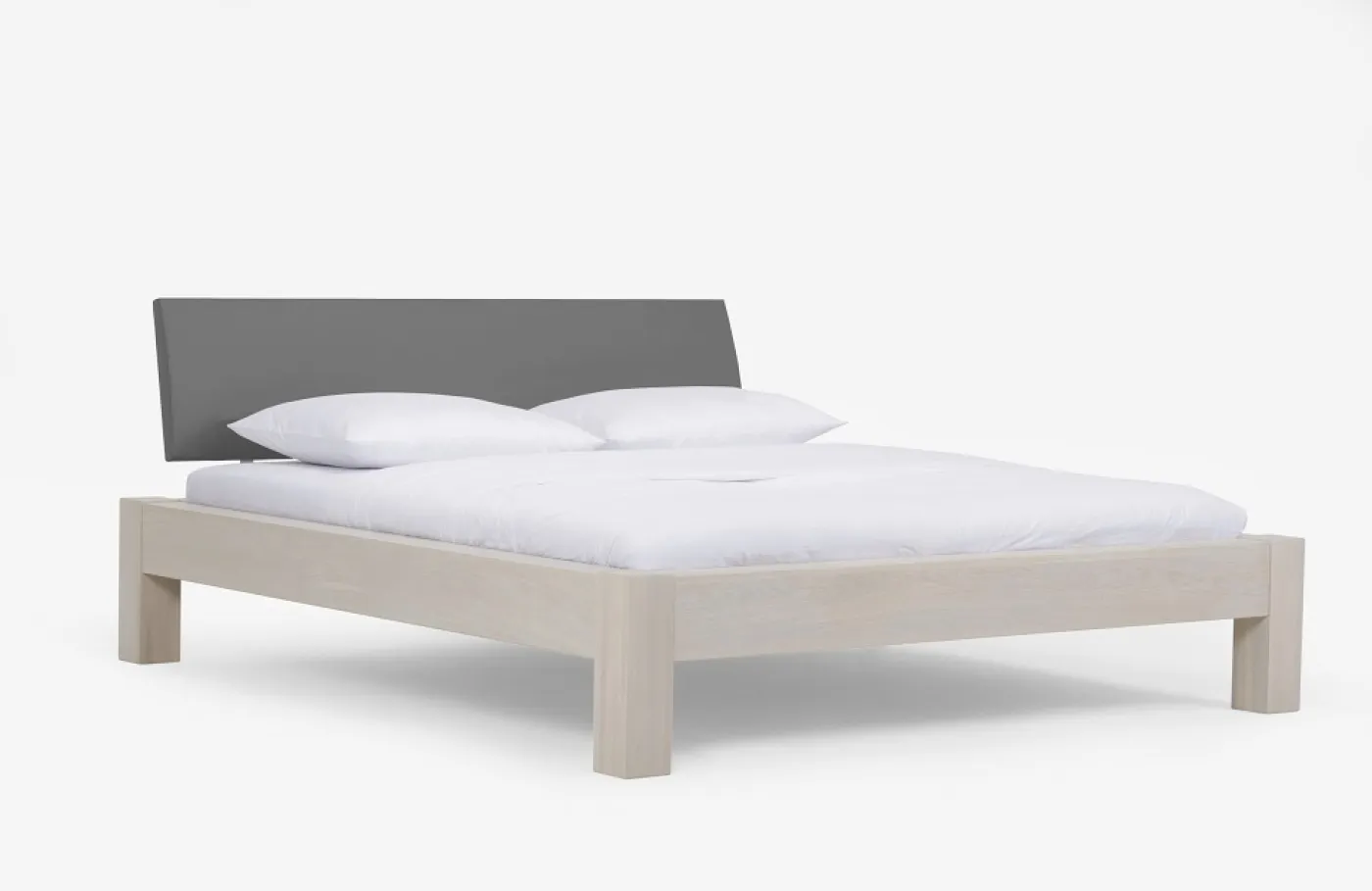 Holzbett massiv Lotus | Wildeiche weiß geölt | 180x220 | Kopfteil 1