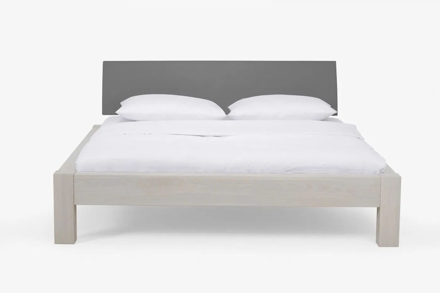 Holzbett massiv Lotus | Wildeiche weiß geölt | 180x220 | Kopfteil 1