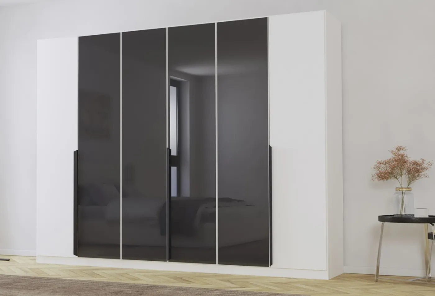 Kleiderschrank Drehtürenschrank Artemis | mit Glastüren | alpinweiß / basalt grau | verschiedene größen