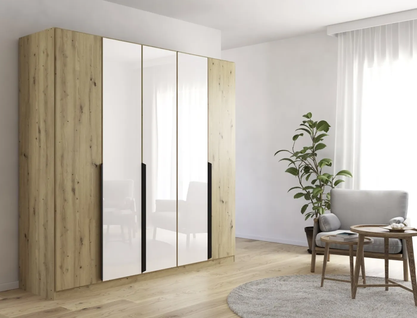 Kleiderschrank Drehtürenschrank Artemis | mit Glastüren | Eiche Artisan / weiß | verschiedene größen