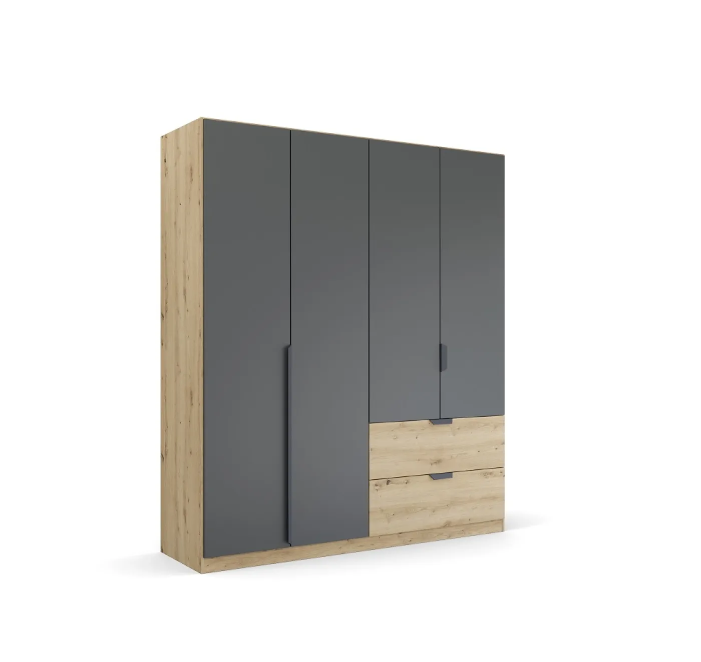 Kleiderschrank Drehtürenschrank Dark&Wood | 4-türig | mit Schubkästen | grau metallic / Eiche Artisan | 181x210
