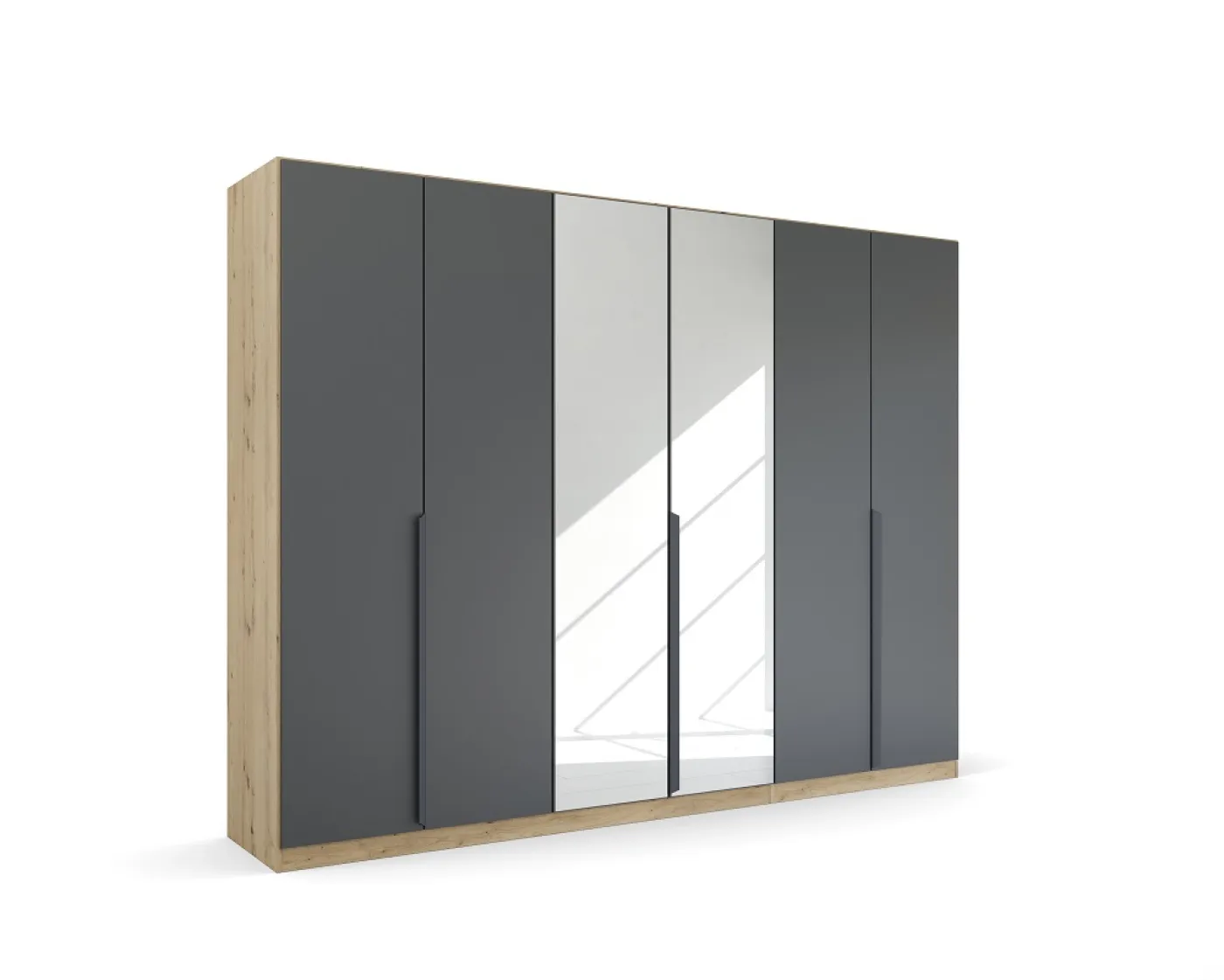 Kleiderschrank Drehtürenschrank Dark&Wood | 5-türig | mit Spiegeltüren | grau metallic / Eiche Artisan | 226x210