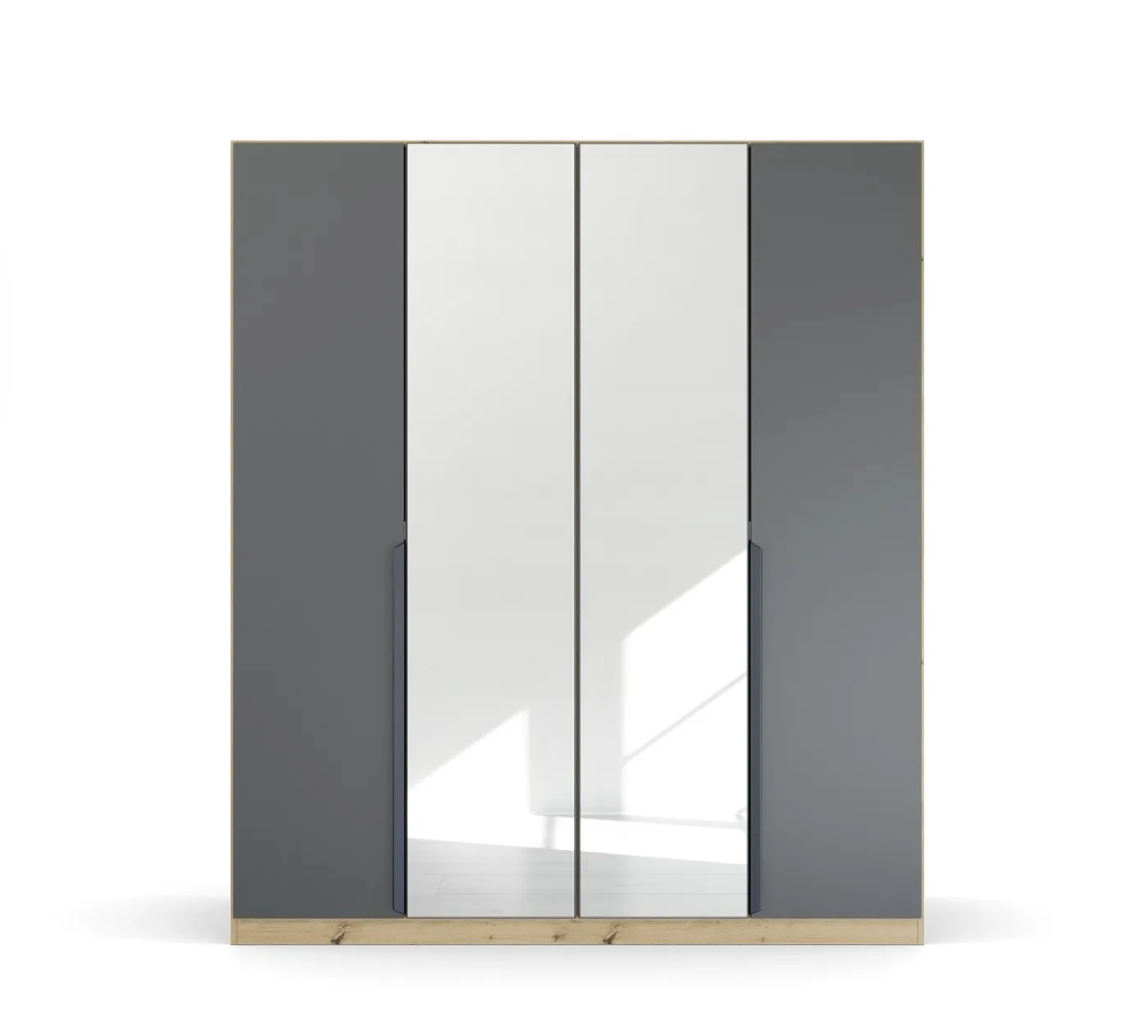 Kleiderschrank Drehtürenschrank Dark&Wood | 5-türig | mit Spiegeltüren | grau metallic / Eiche Artisan | 226x210