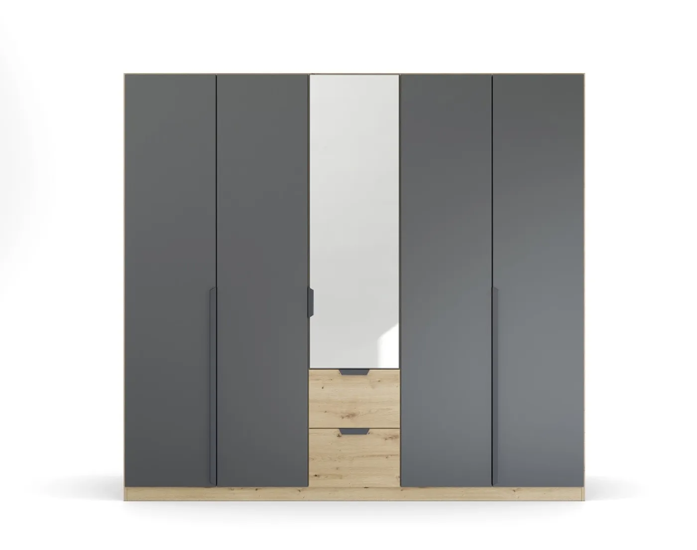 Kleiderschrank Drehtürenschrank Dark&Wood | 5-türig | mit Spiegeltüren & Schubkästen | grau metallic / Eiche Artisan | 226x210