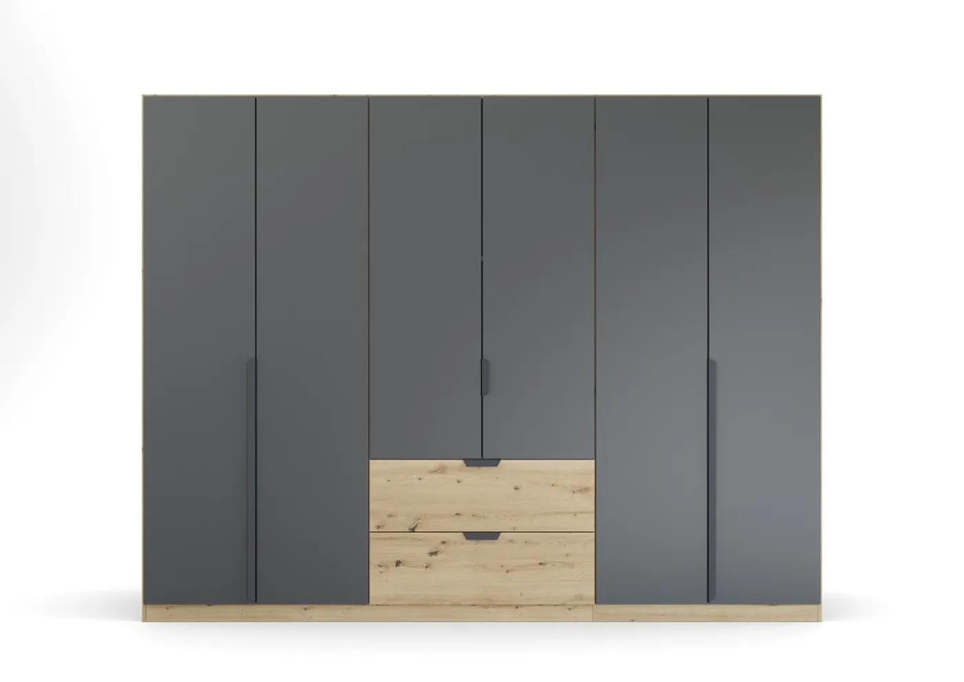 Kleiderschrank Drehtürenschrank Dark&Wood | 6-türig | mit Schubkästen | grau metallic / Eiche Artisan | 271x210