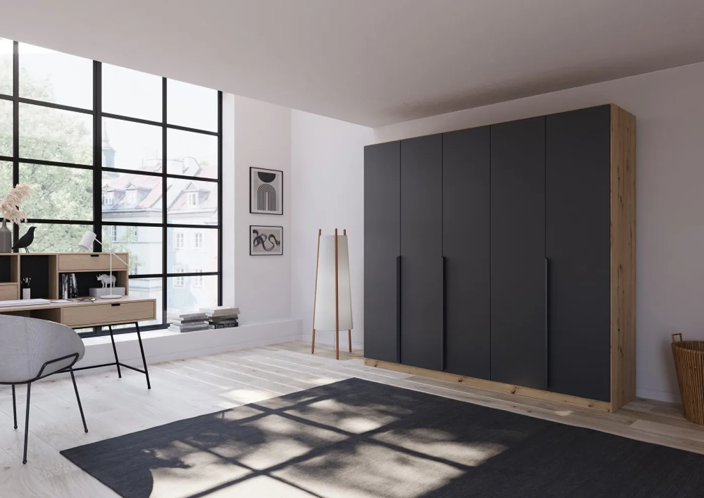 Kleiderschrank Drehtürenschrank Dark&Wood | grau metallic / Eiche Artisan | verschiedene Größen