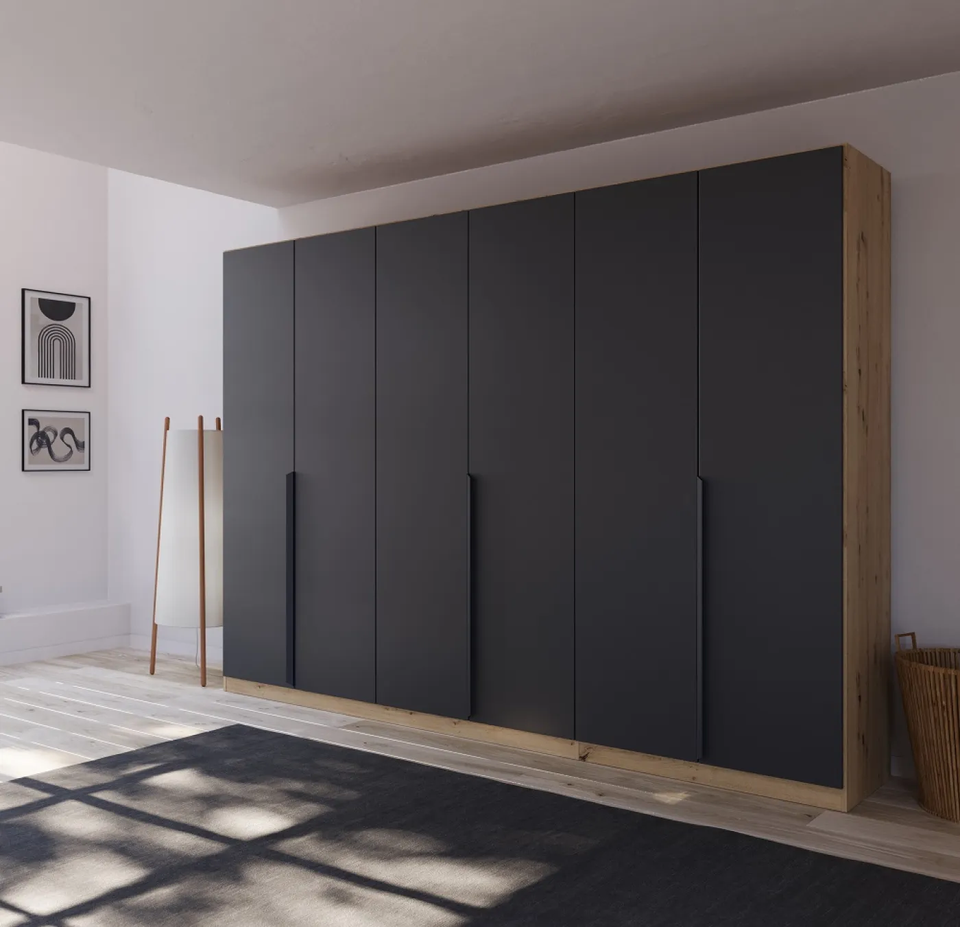 Kleiderschrank Drehtürenschrank Dark&Wood | grau metallic / Eiche Artisan | verschiedene Größen