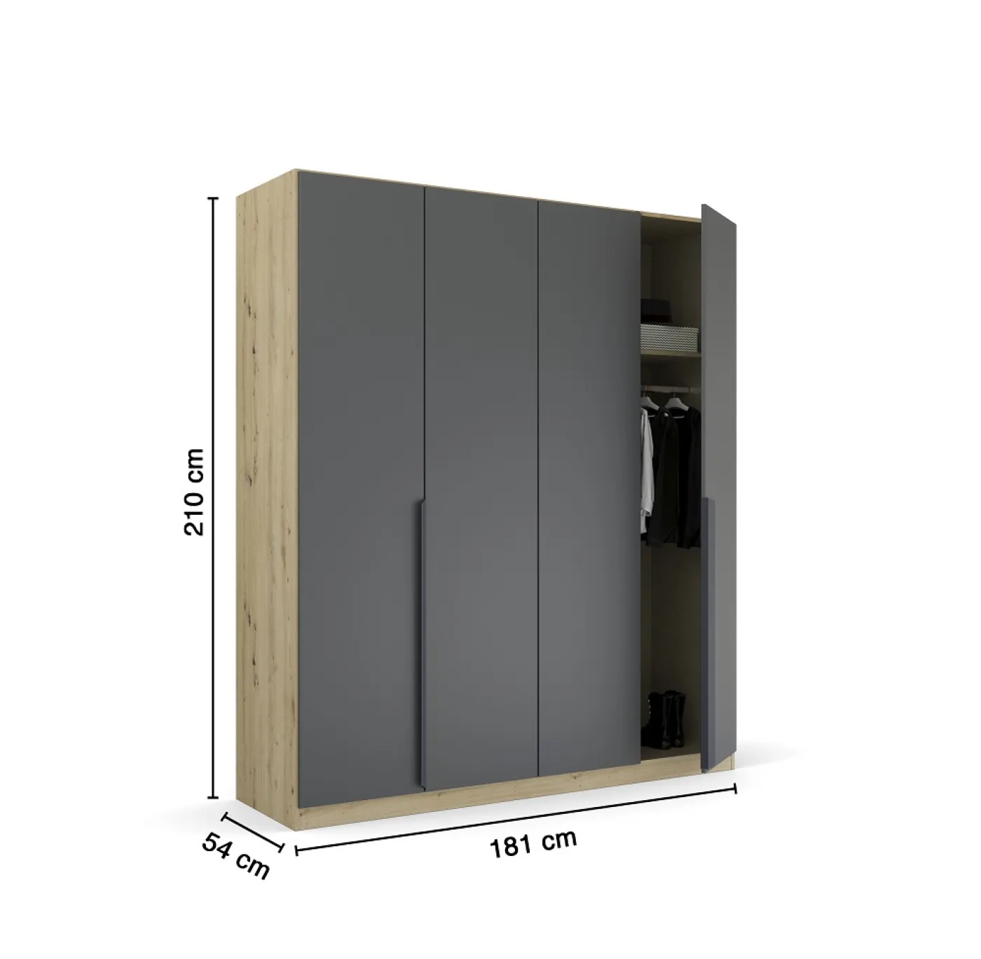 Kleiderschrank Drehtürenschrank Dark&Wood | grau metallic / Eiche Artisan | verschiedene Größen