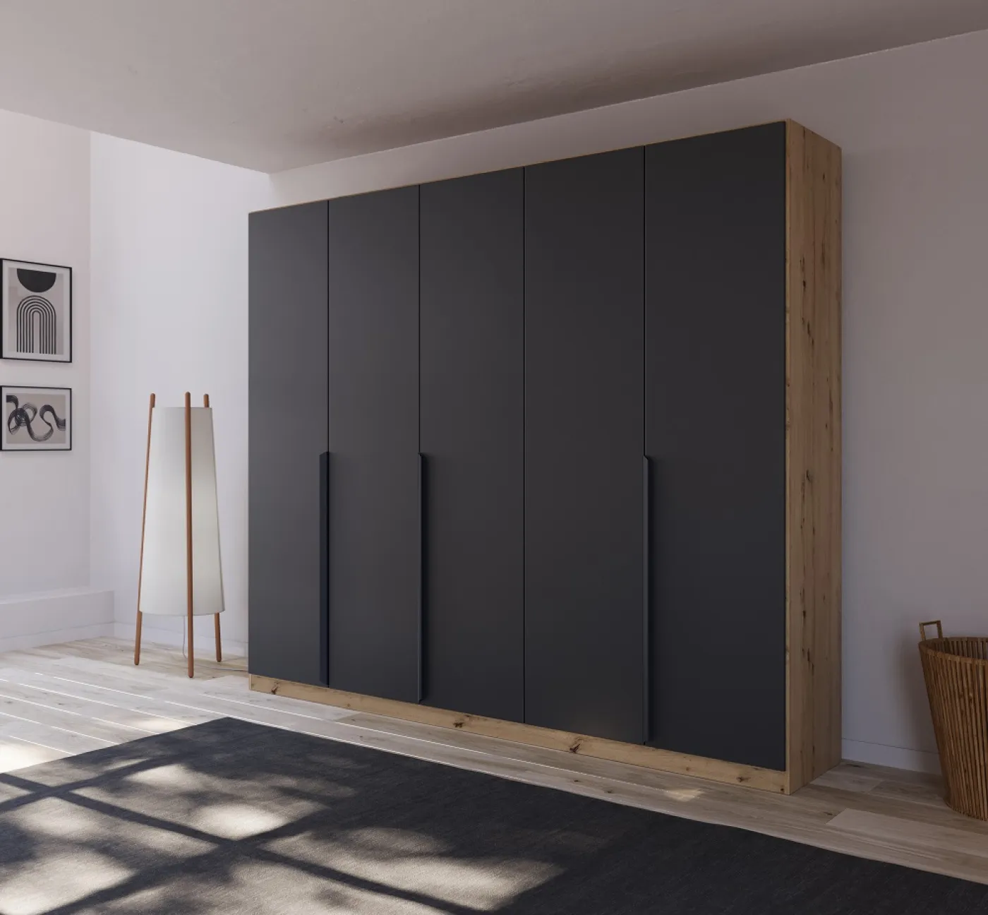 Kleiderschrank Drehtürenschrank Dark&Wood | grau metallic / Eiche Artisan | verschiedene Größen