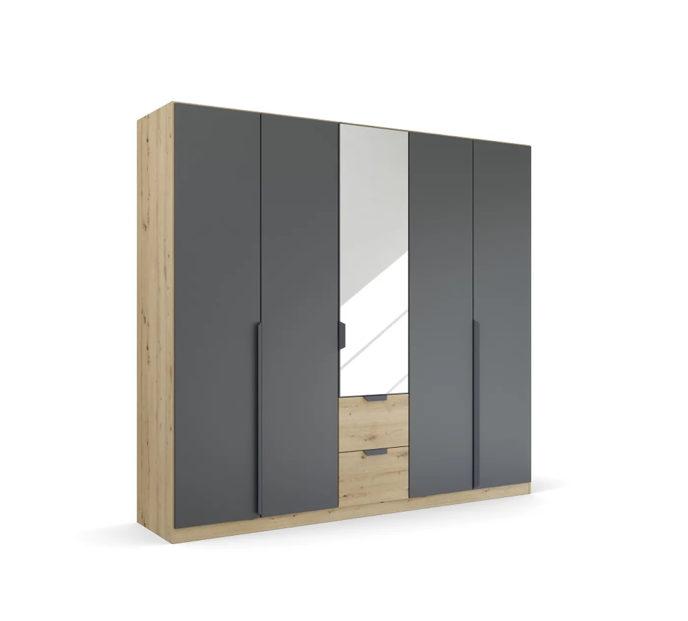Kleiderschrank Drehtürenschrank Dark&Wood | mit Spiegel & Schubkästen | grau metallic / Eiche Artisan | verschiedene Größen