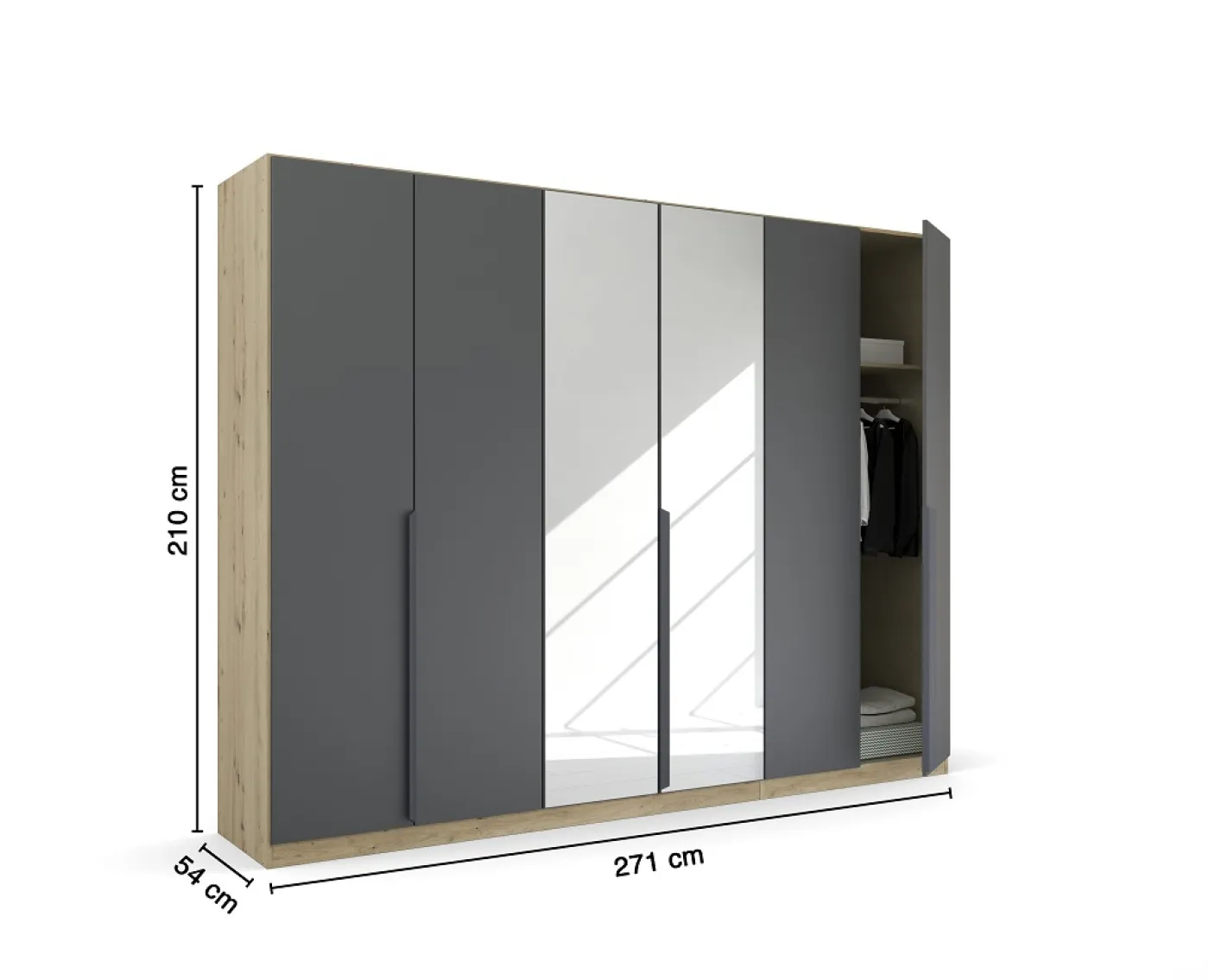 Kleiderschrank Drehtürenschrank Dark&Wood | mit Spiegeltüren | grau metallic / Eiche Artisan | verschiedene Größen