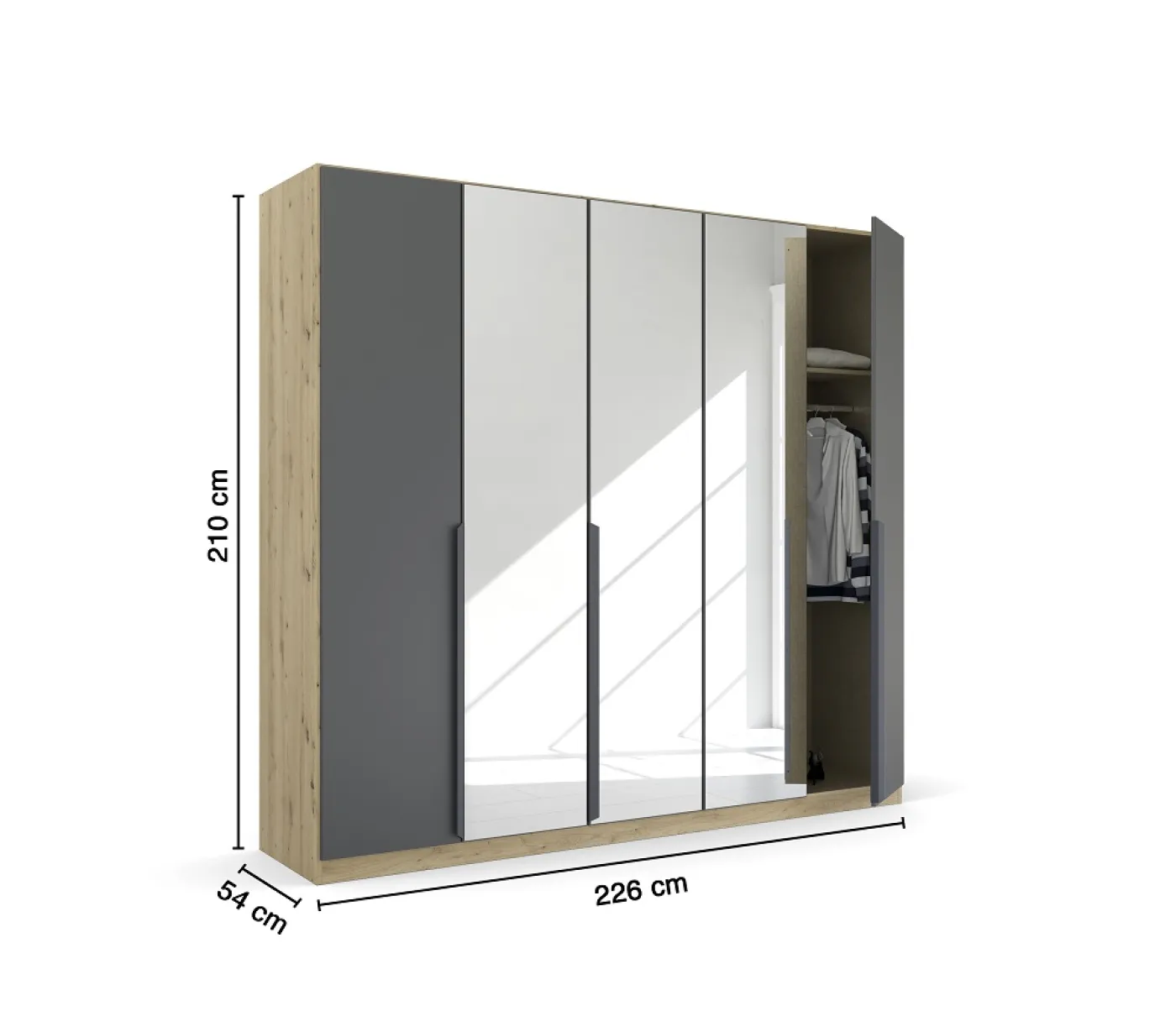 Kleiderschrank Drehtürenschrank Dark&Wood | mit Spiegeltüren | grau metallic / Eiche Artisan | verschiedene Größen