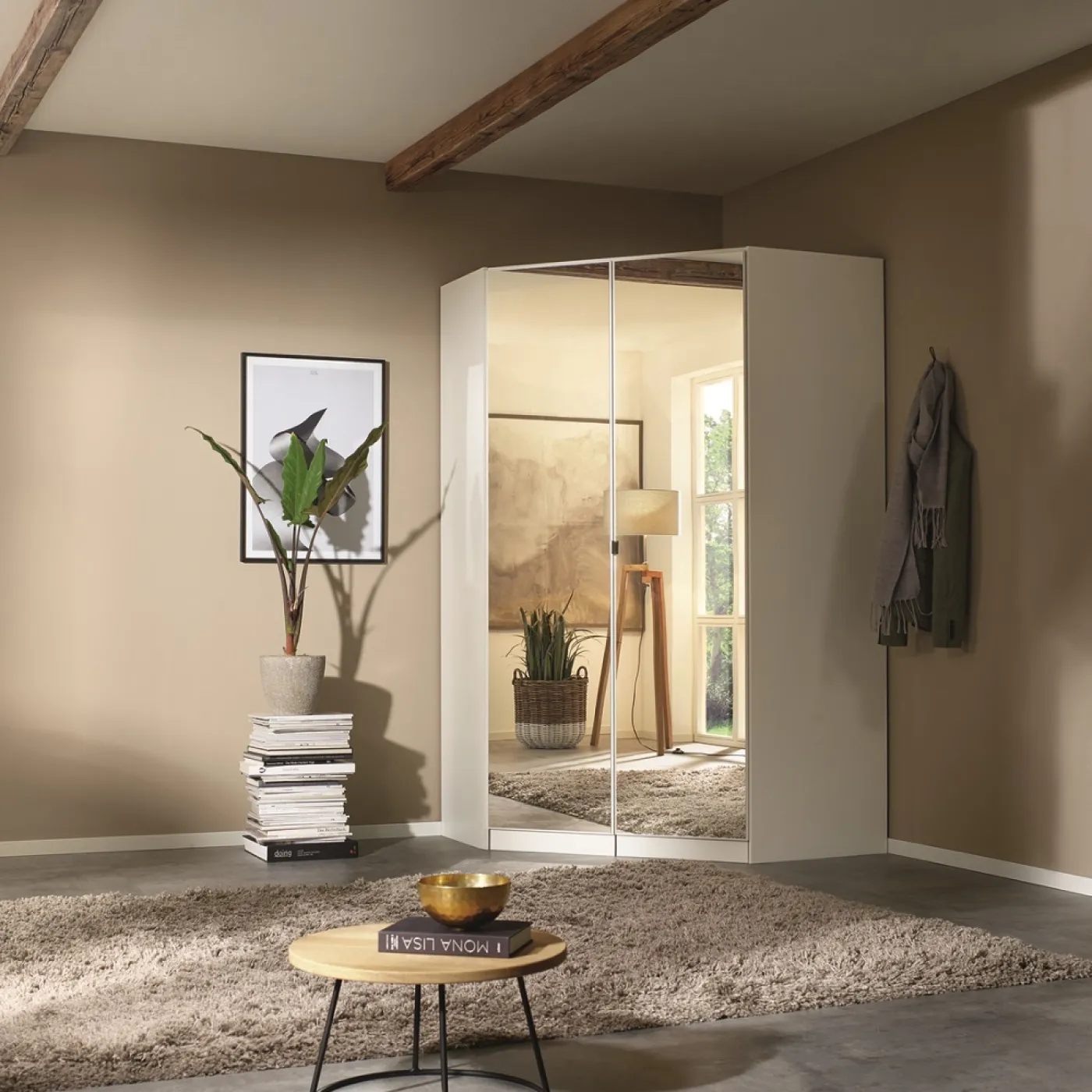 Kleiderschrank Drehtürenschrank Eckschrank Nidda | 2-türig | mit Spiegel | Alpinweiß