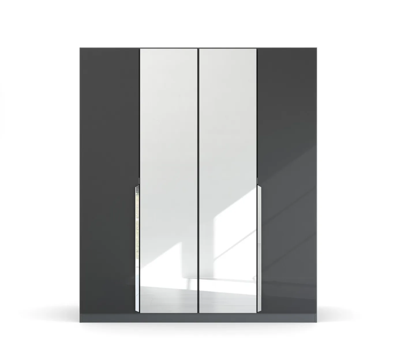 Kleiderschrank Drehtürenschrank Glamour | 4-türig | mit Spiegeltüren | effektgrau Hochglanz / grau metallic | 181x210