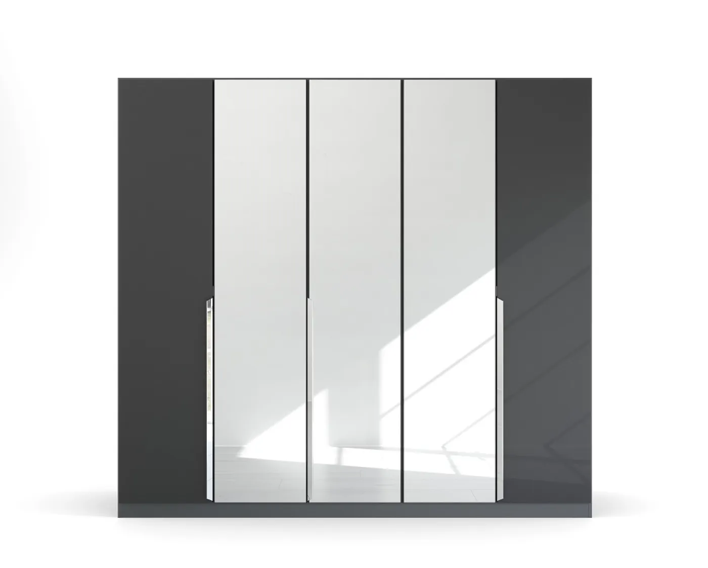 Kleiderschrank Drehtürenschrank Glamour | 5-türig | mit Spiegeltüren | effektgrau Hochglanz / grau metallic | 226x210