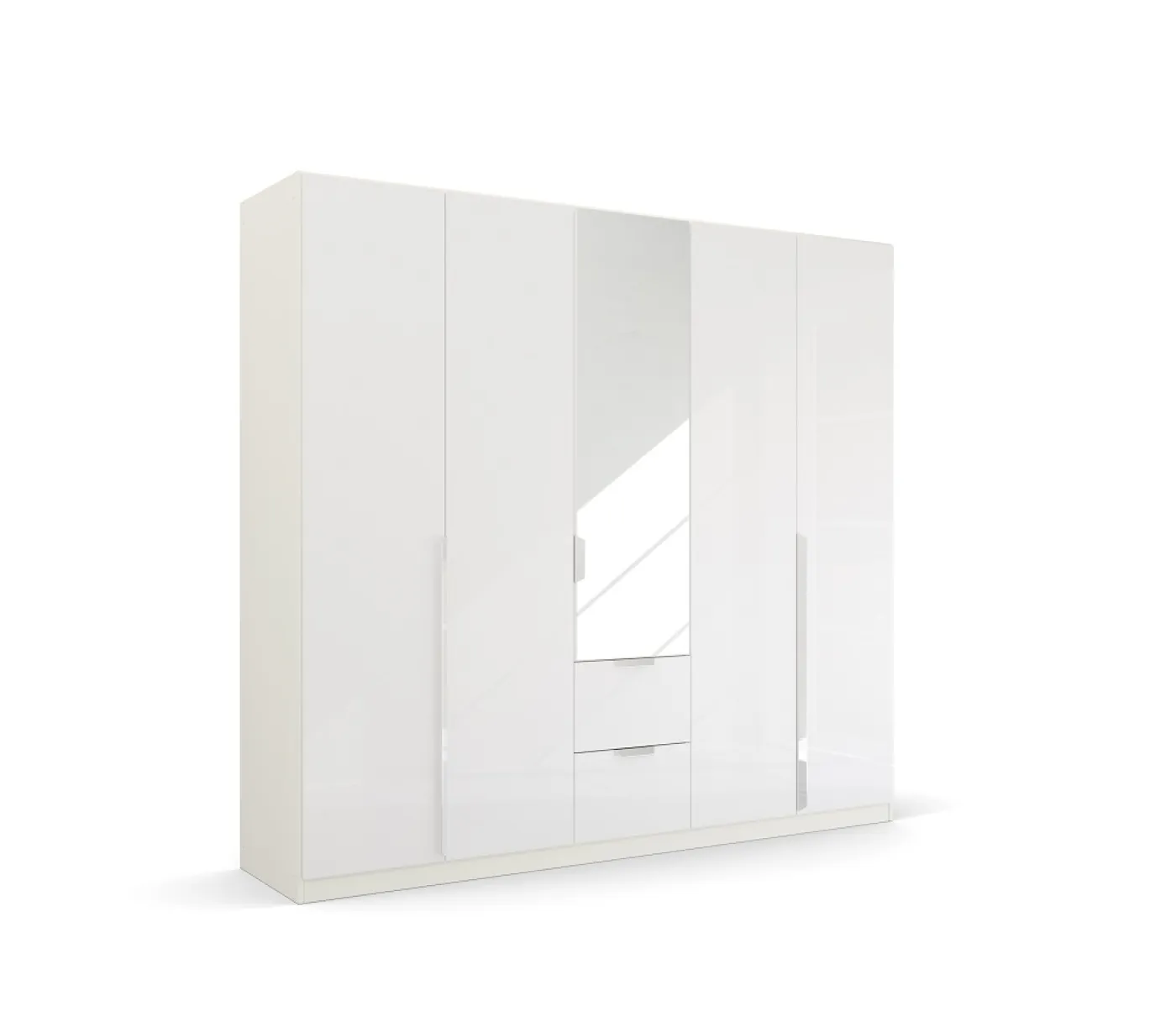 Kleiderschrank Drehtürenschrank Glamour | 5-türig | mit Spiegeltüren & Schubkästen | weiß Hochglanz / alpinweiß | 226x210