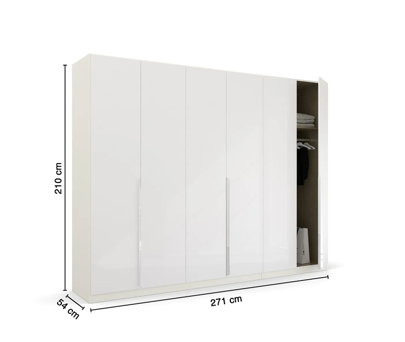 Kleiderschrank Drehtürenschrank Glamour | 6-türig | weiß Hochglanz / alpinweiß | 271x210