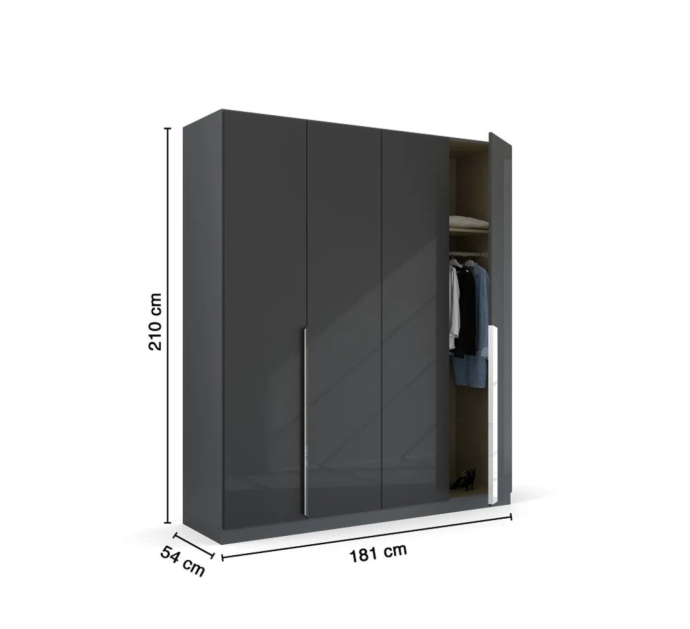 Kleiderschrank Drehtürenschrank Glamour | effektgrau Hochglanz / grau metallic | verschiedene Größen