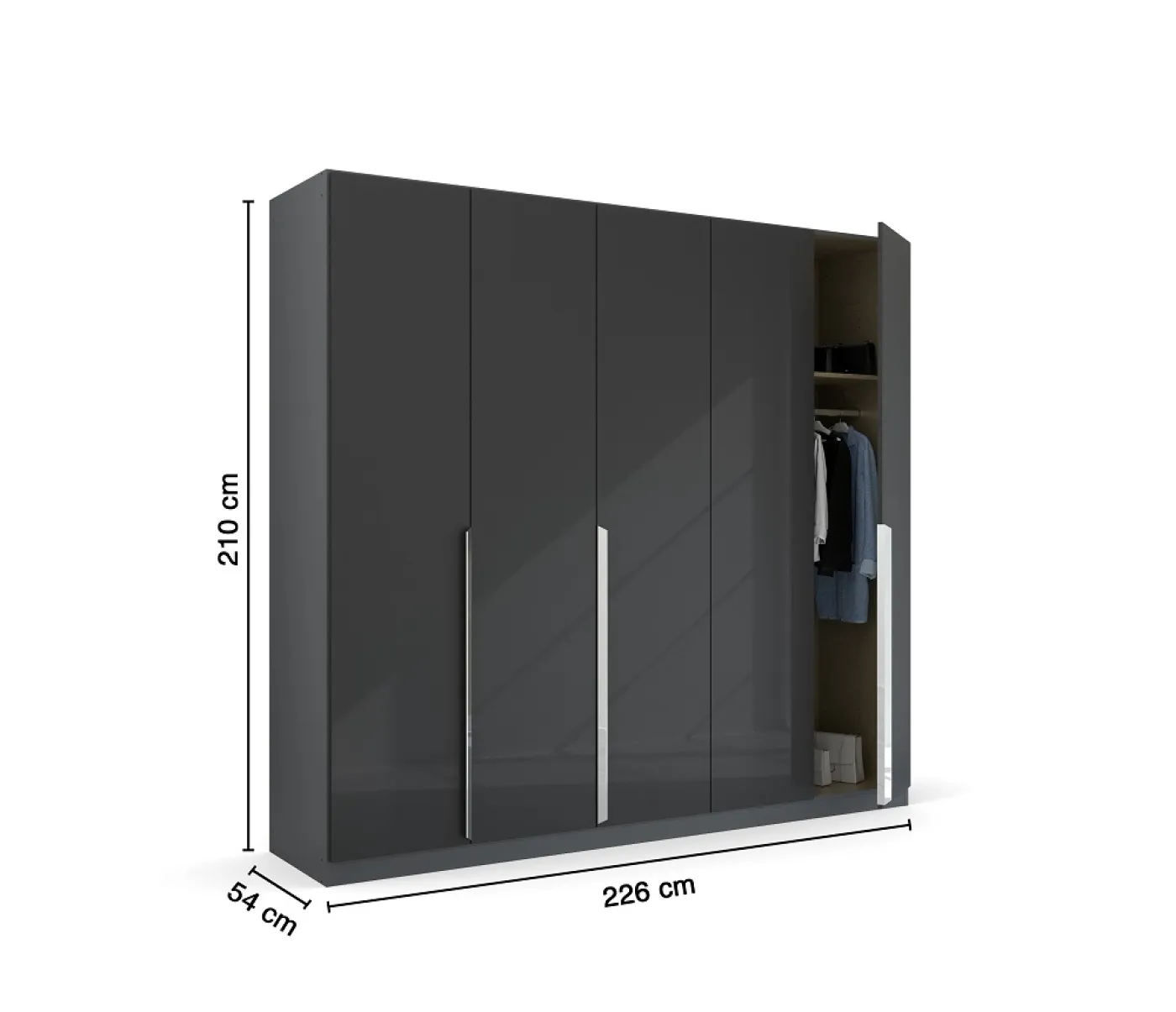 Kleiderschrank Drehtürenschrank Glamour | effektgrau Hochglanz / grau metallic | verschiedene Größen