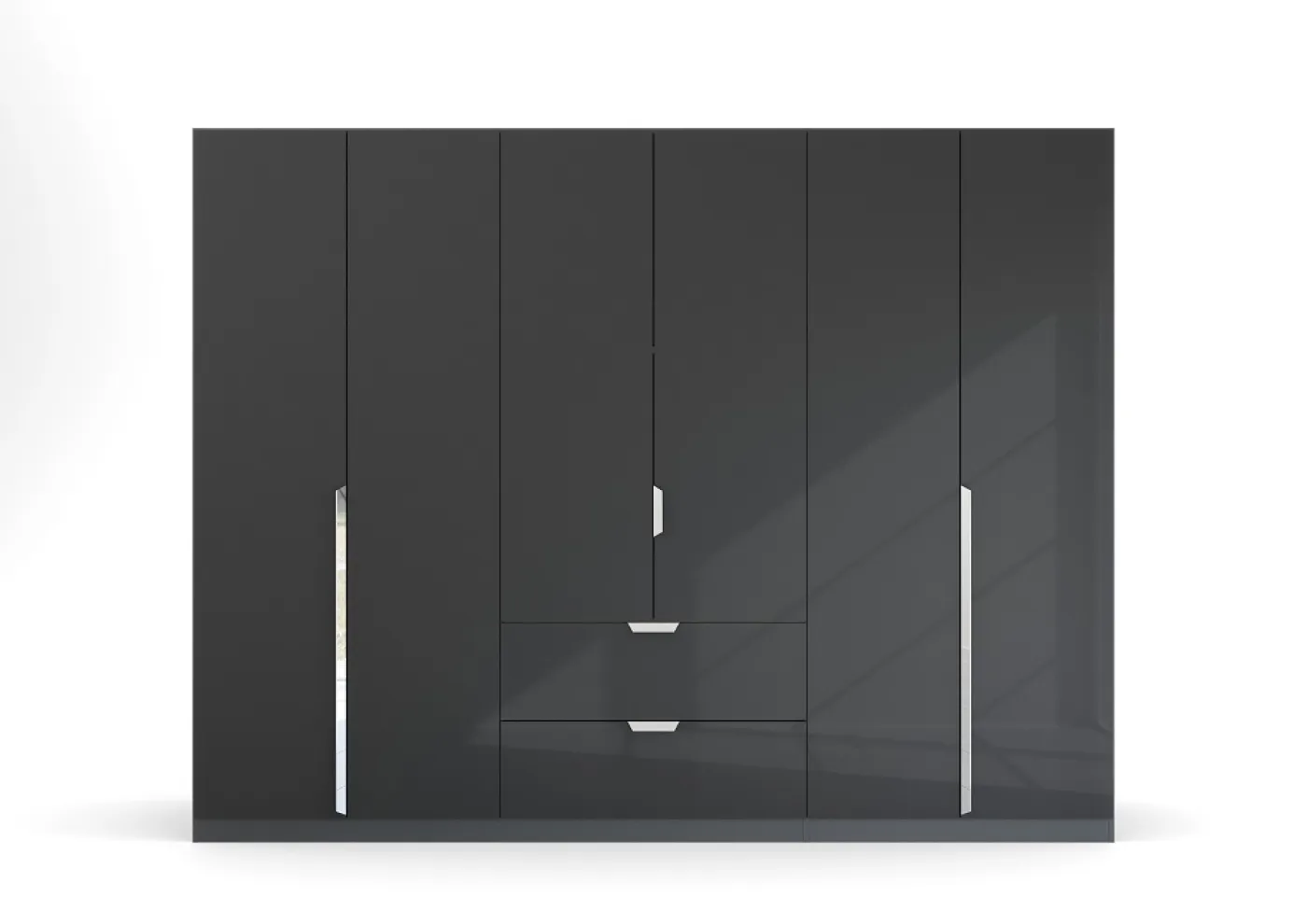 Kleiderschrank Drehtürenschrank Glamour | mit Schubkästen | effektgrau Hochglanz / grau metallic | verschiedene Größen