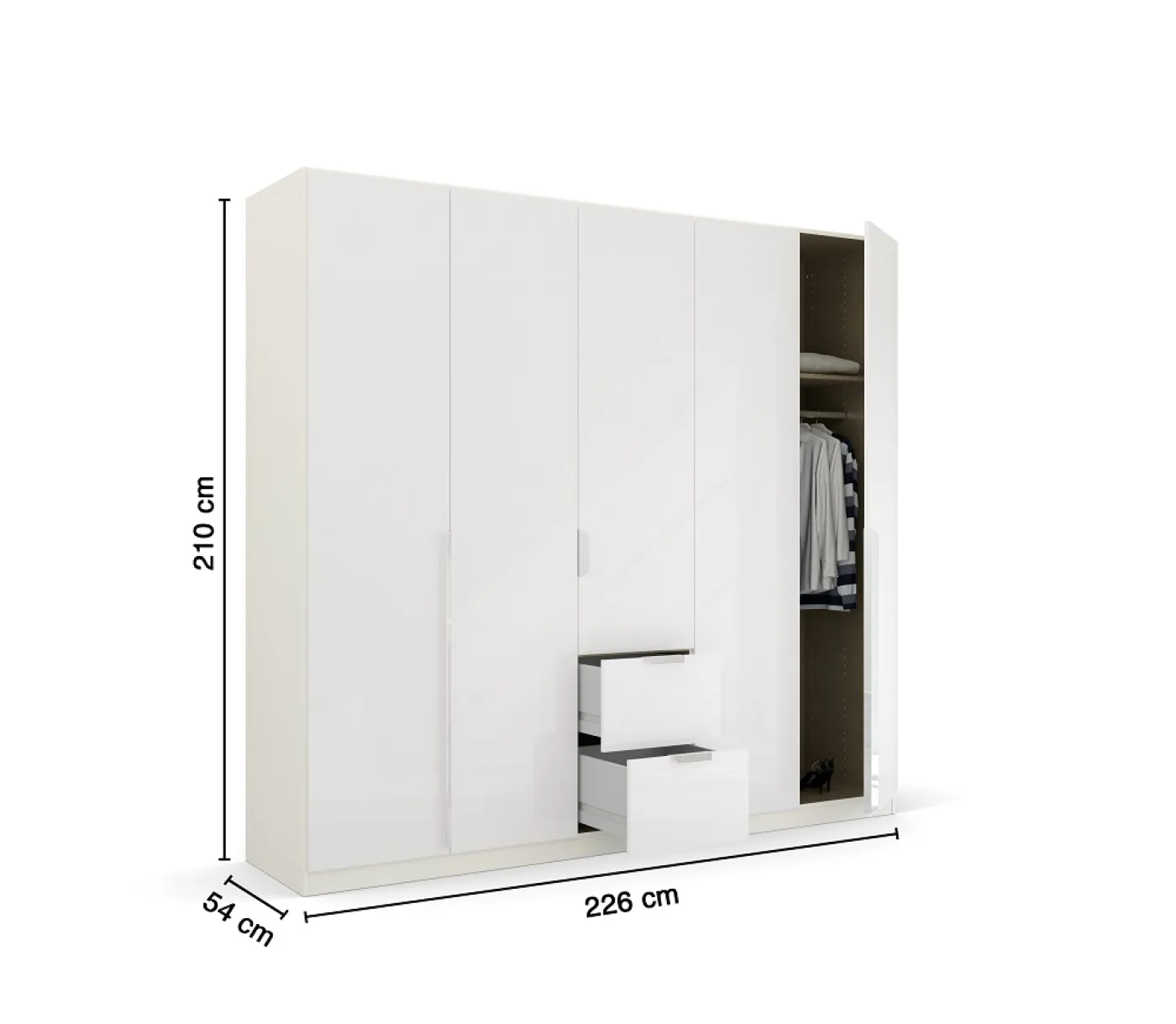 Kleiderschrank Drehtürenschrank Glamour | mit Schubkästen | weiß Hochglanz / alpinweiß | verschiedene Größen