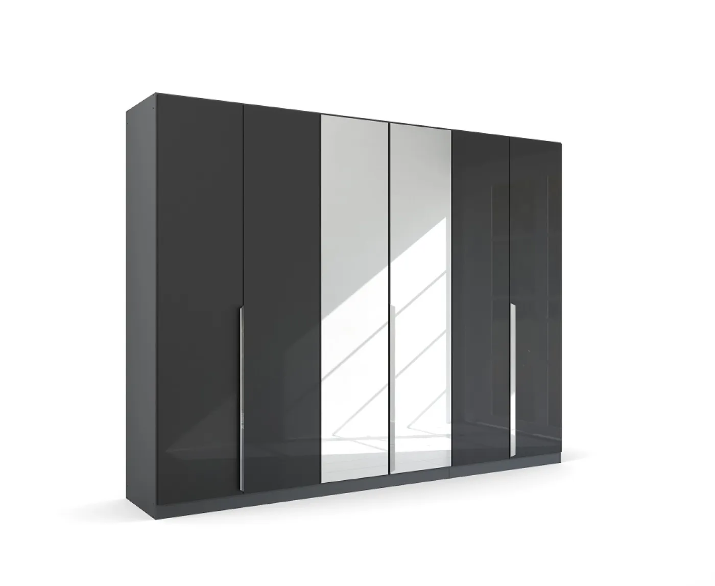 Kleiderschrank Drehtürenschrank Glamour | mit Spiegeltüren | effektgrau Hochglanz / grau metallic | verschiedene Größen