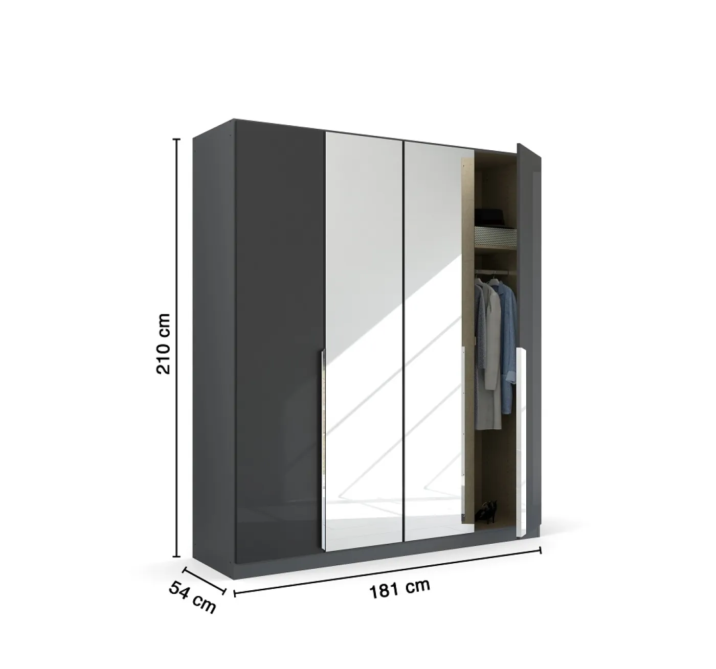 Kleiderschrank Drehtürenschrank Glamour | mit Spiegeltüren | effektgrau Hochglanz / grau metallic | verschiedene Größen