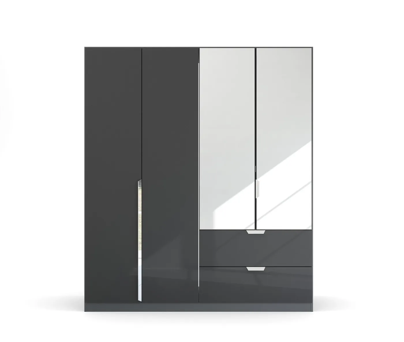 Kleiderschrank Drehtürenschrank Glamour | mit Spiegeltüren & Schubkästen | effektgrau Hochglanz / grau metallic | verschiedene Größen