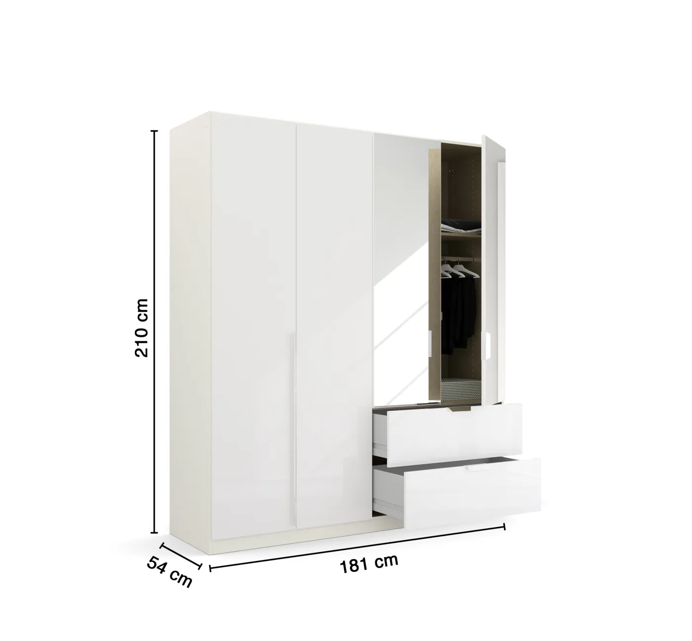 Kleiderschrank Drehtürenschrank Glamour | mit Spiegeltüren & Schubkästen | weiß Hochglanz / alpinweiß | verschiedene Größen