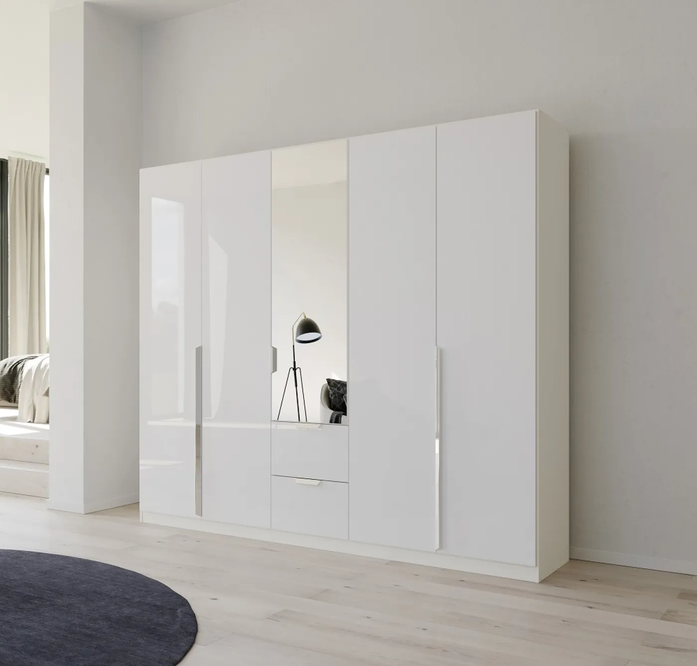 Kleiderschrank Drehtürenschrank Glamour | mit Spiegeltüren & Schubkästen | weiß Hochglanz / alpinweiß | verschiedene Größen