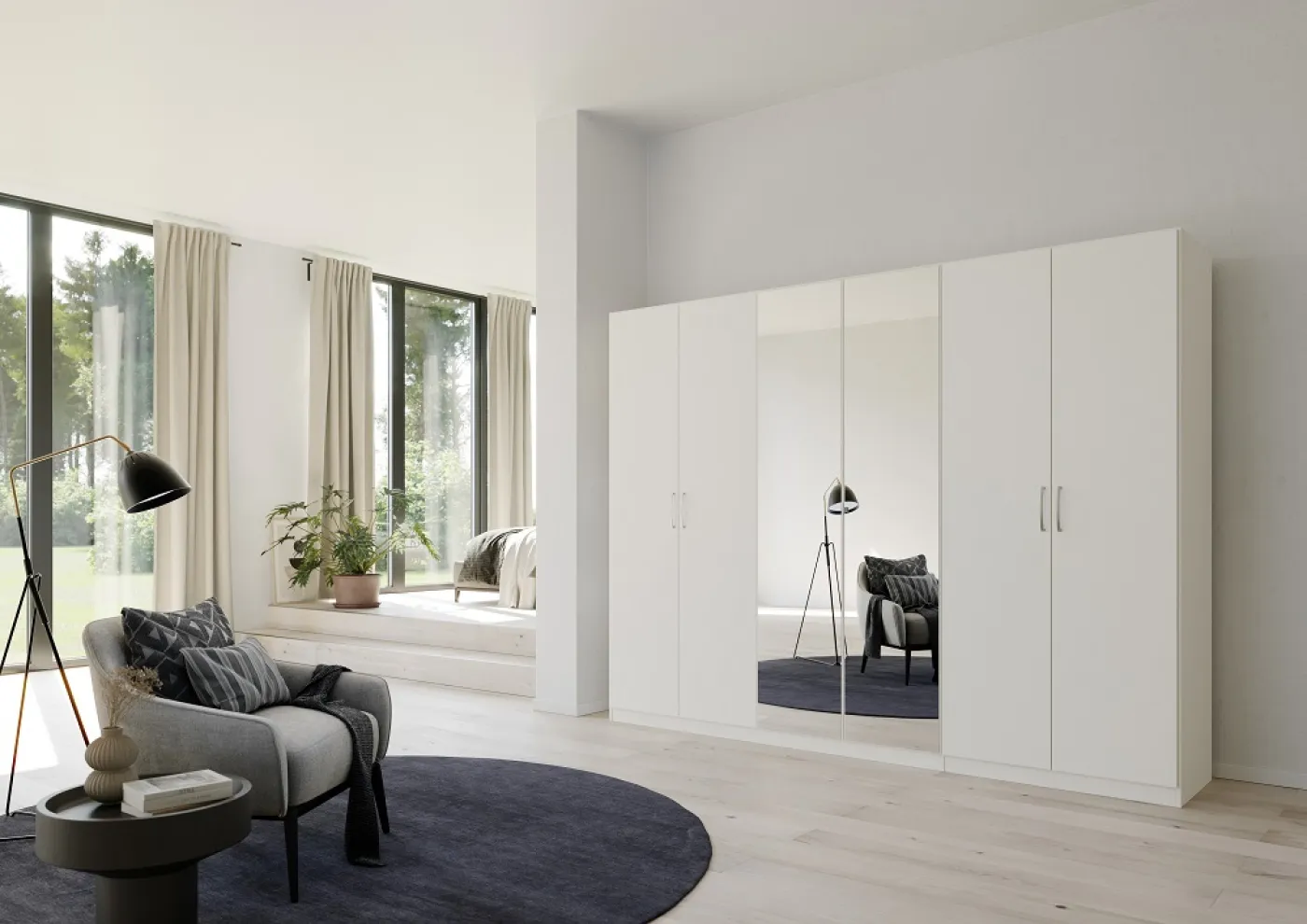 Kleiderschrank Drehtürenschrank Glamour | mit Spiegeltüren | weiß Hochglanz / alpinweiß | verschiedene Größen