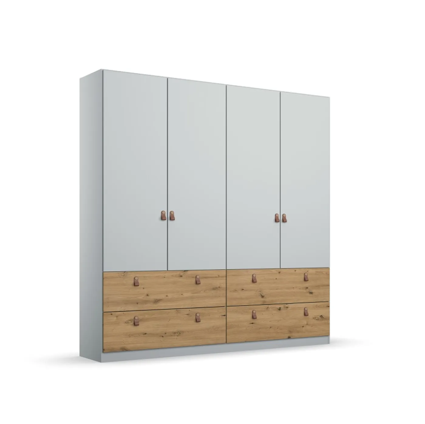 Kleiderschrank Drehtürenschrank Homey | 4-türig | mit Schubkästen | seidengrau / Eiche Artisan | 181x210