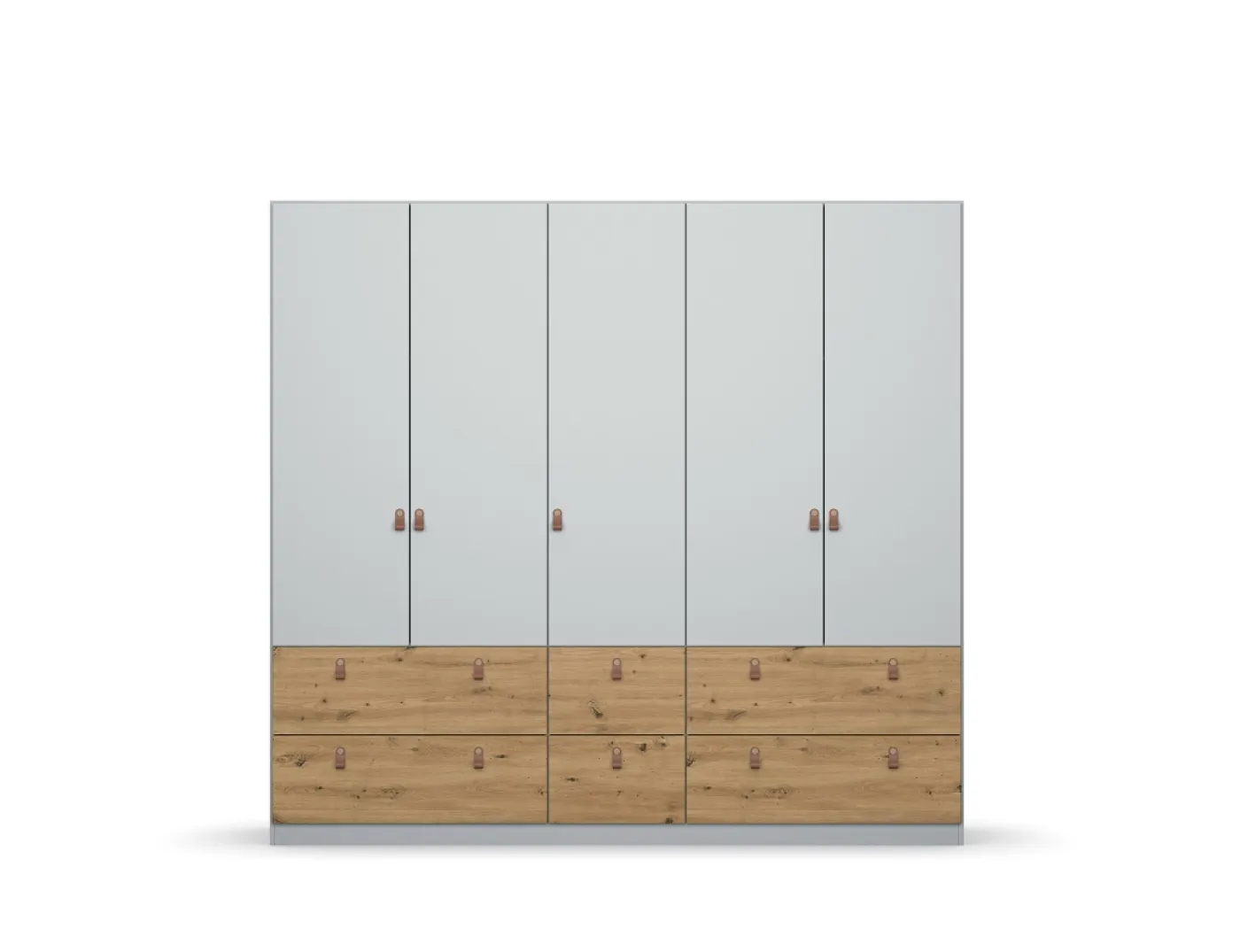 Kleiderschrank Drehtürenschrank Homey | 5-türig | mit Schubkästen | seidengrau / Eiche Artisan | 226x210