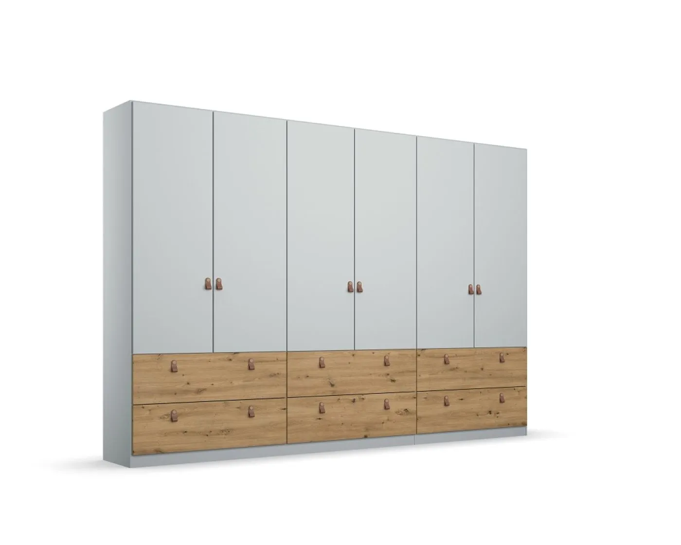 Kleiderschrank Drehtürenschrank Homey | 6-türig | mit Schubkästen | seidengrau / Eiche Artisan | 271x210