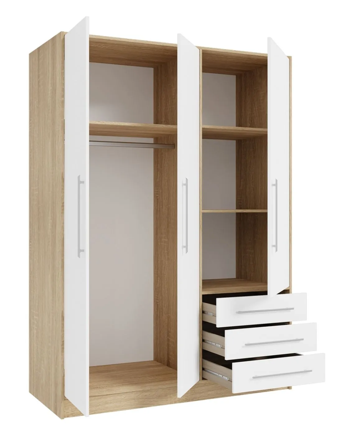 Kleiderschrank Drehtürenschrank Jupiter | mit Schubkästen | Sonoma Eiche / weiß | verschiedene Größen