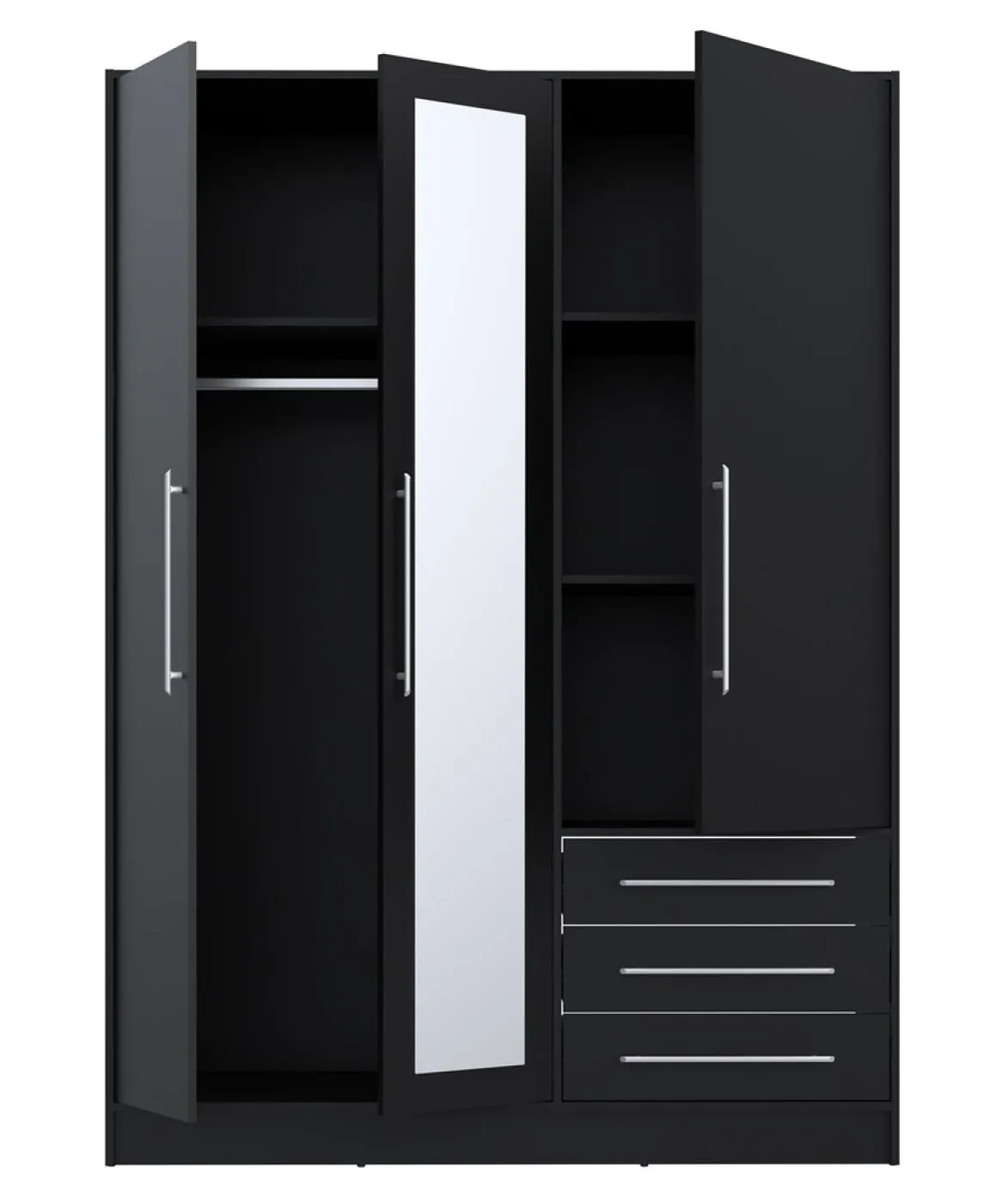 Kleiderschrank Drehtürenschrank Jupp | 3-türig | mit Schubkästen | schwarz