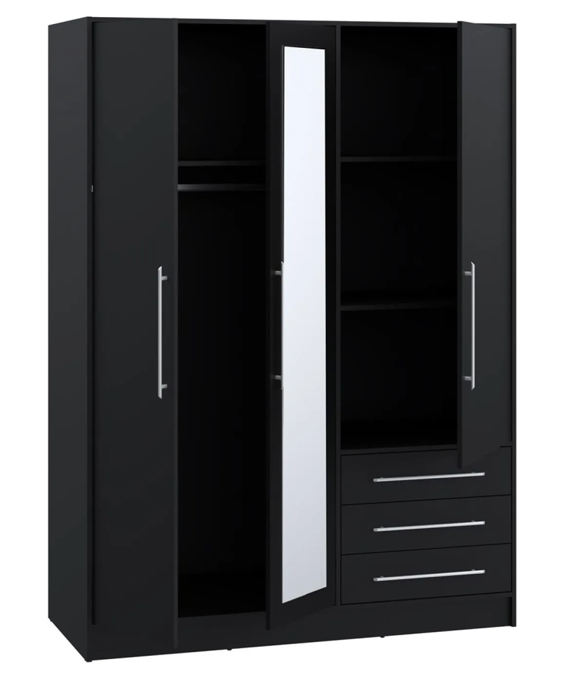 Kleiderschrank Drehtürenschrank Jupp | 3-türig | mit Schubkästen | schwarz