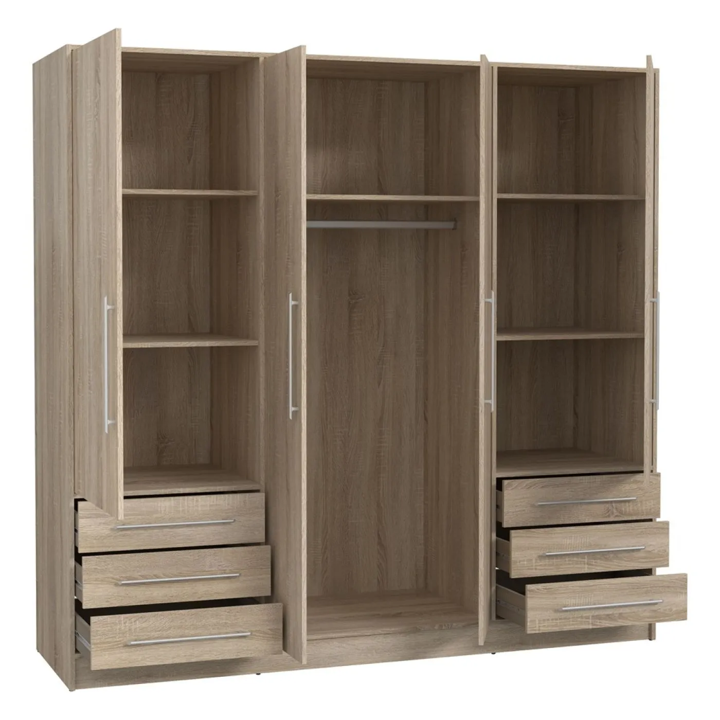 Kleiderschrank Drehtürenschrank Jupp | 4-türig | mit Schubkästen | Sonoma Eiche