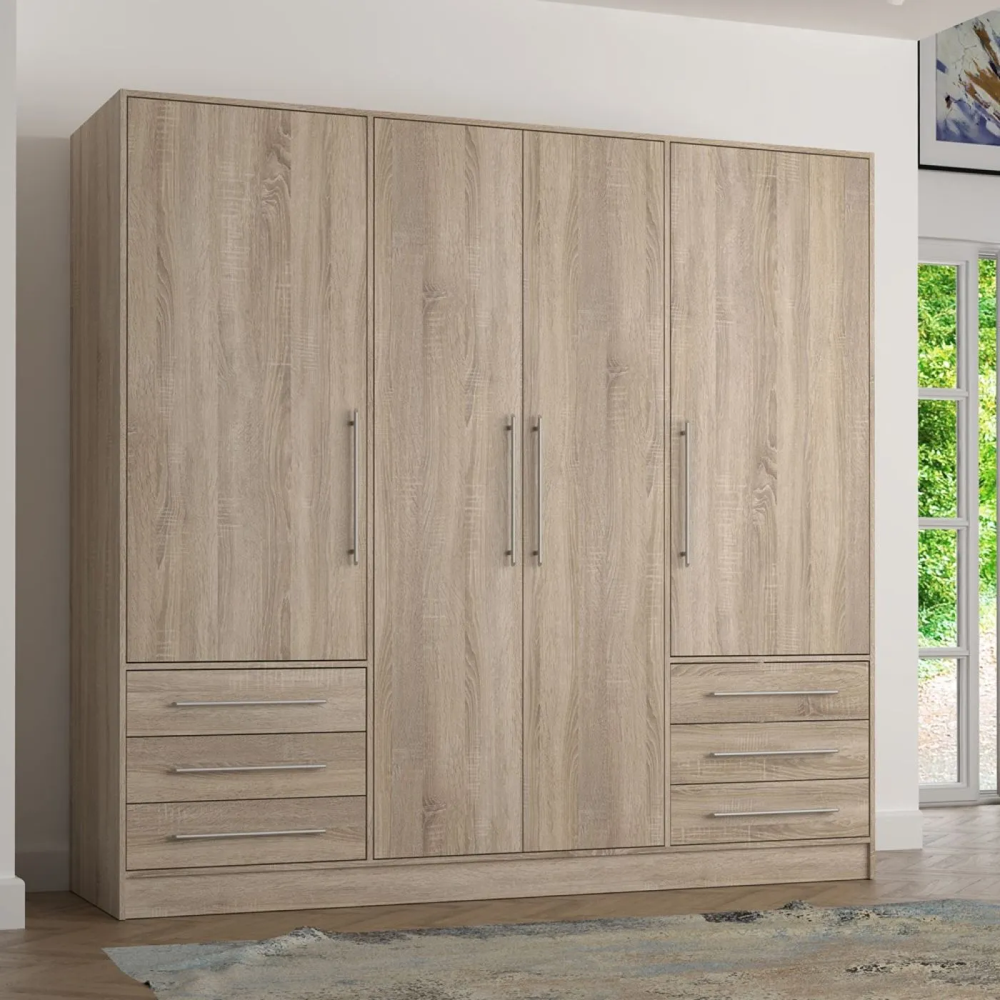 Kleiderschrank Drehtürenschrank Jupp | 4-türig | mit Schubkästen | Sonoma Eiche