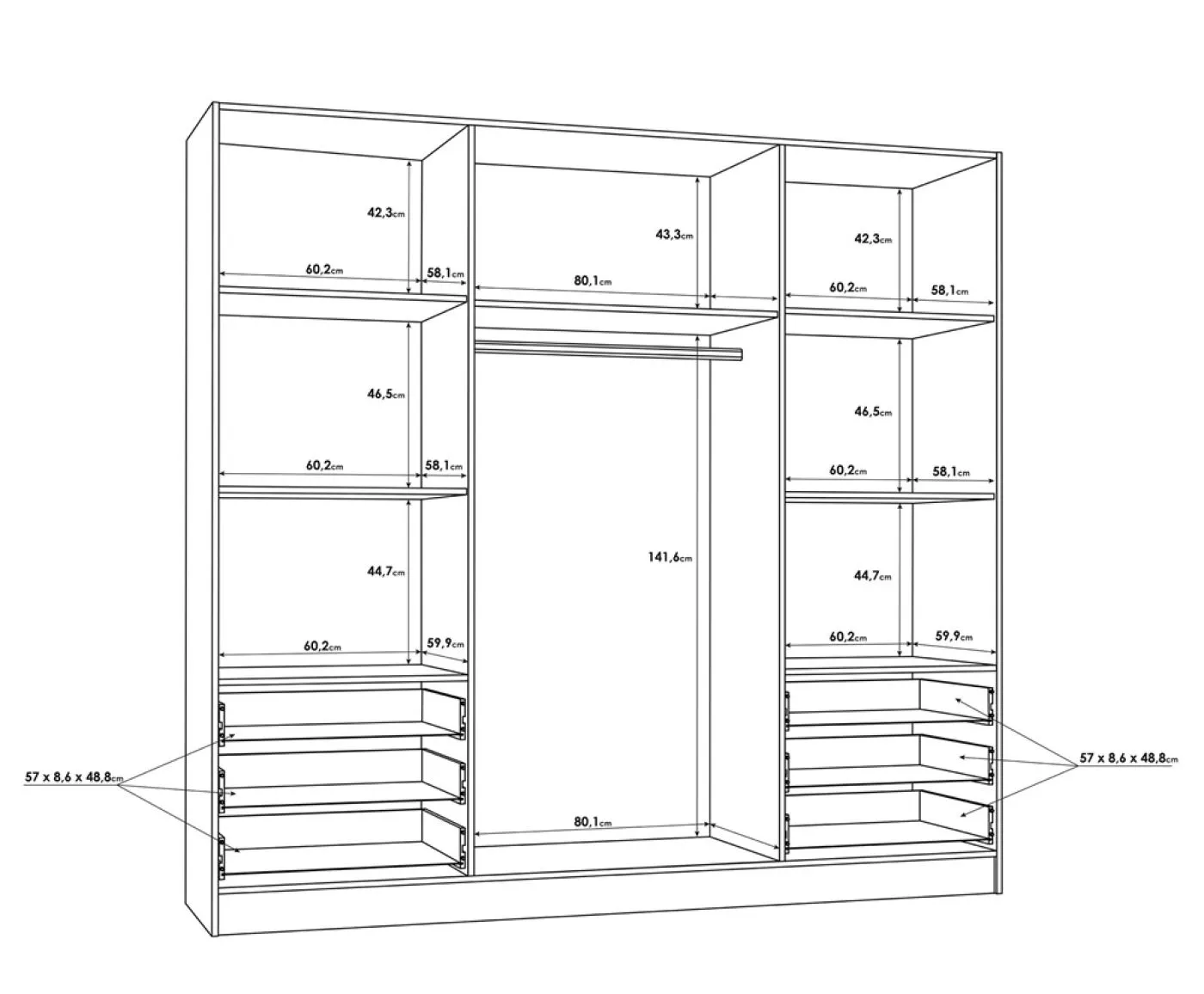 Kleiderschrank Drehtürenschrank Jupp | 4-türig | mit Schubkästen | Sonoma Eiche / weiß | 206,5 x 200 x 60 cm