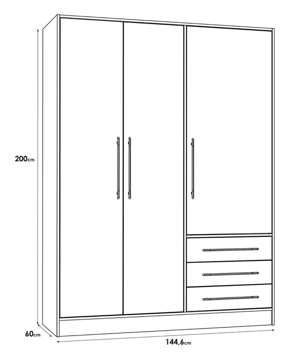 Kleiderschrank Drehtürenschrank Jupp | mit Schubkästen | Betonoptik Lichtgrau / weiß | 144,6 x 200 x 60 cm Sanduhrgriff