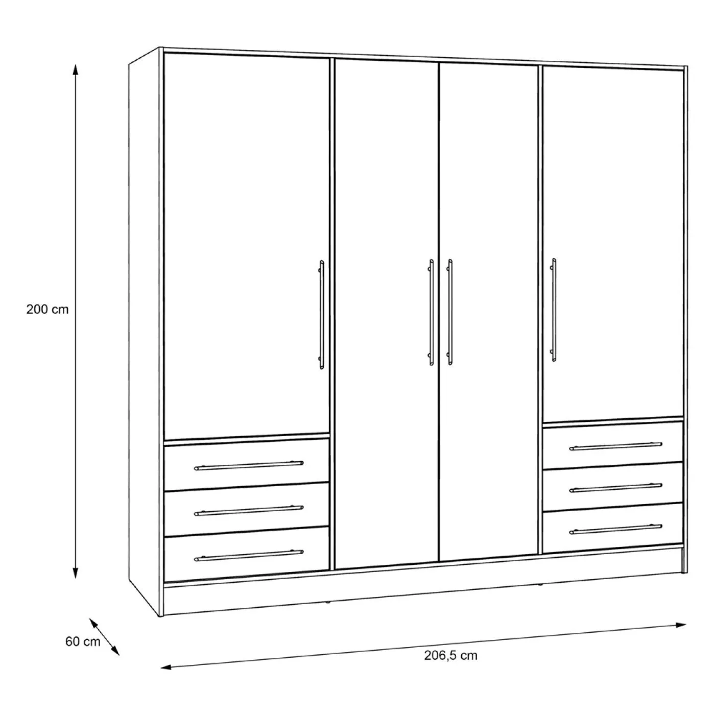 Kleiderschrank Drehtürenschrank Jupp | mit Schubkästen | Sandeiche / weiß | 206,5 x 200 x 60 cm Kantengriff